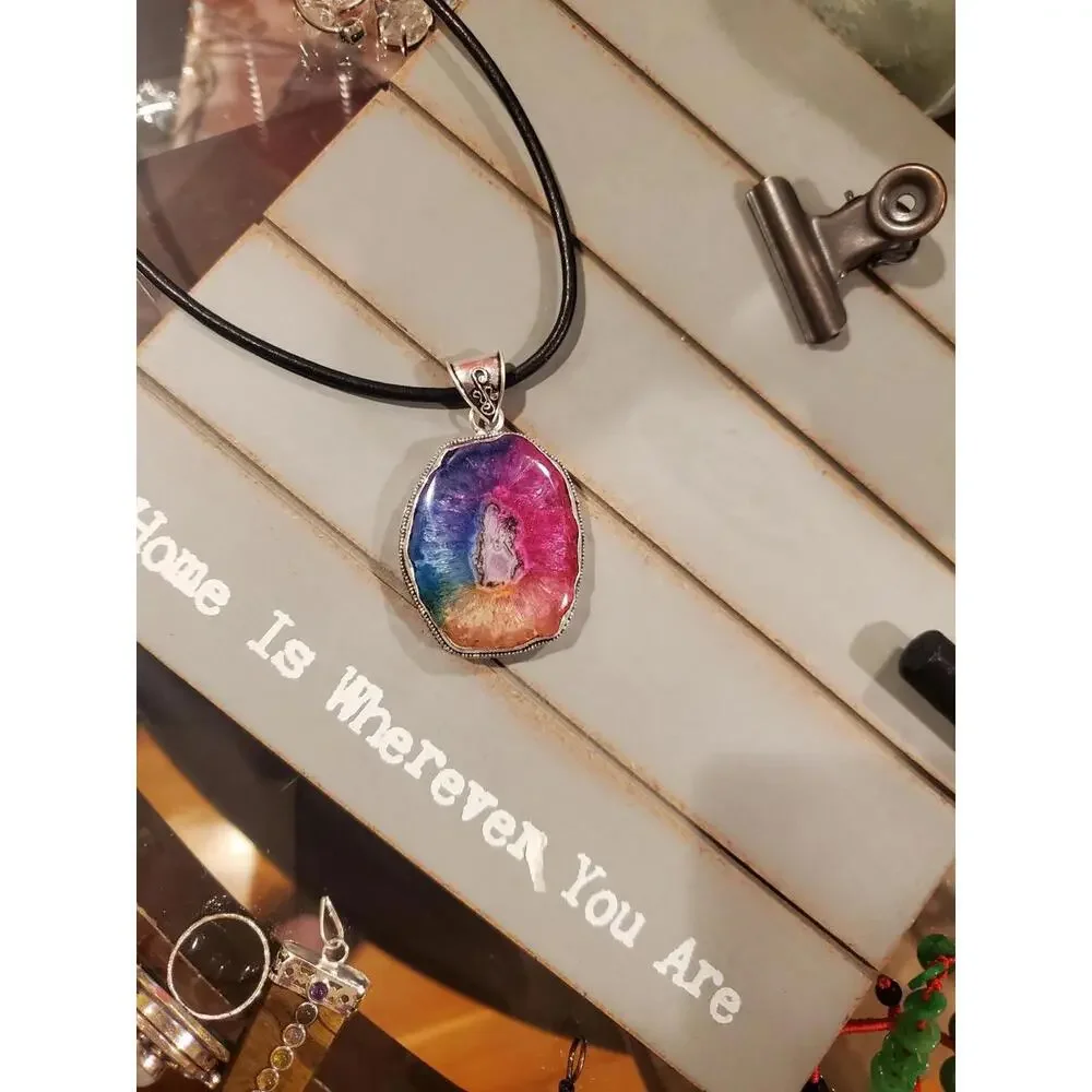 925 large solar rainbow quartz necklace - Picture 11 of 12